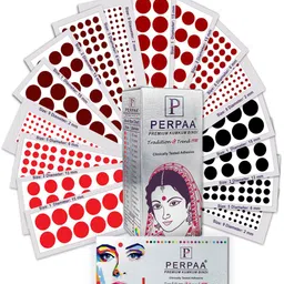 PERPAA Set of 16 Premium Velvet Sticker Kumkum Bindi Flaps - Red + Maroon + Burgundy + Black-38