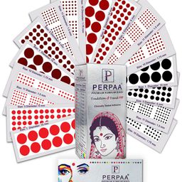 PERPAA Set of 16 Premium Velvet Sticker Kumkum Bindi Flaps - Red + Maroon + Burgundy + Black-27
