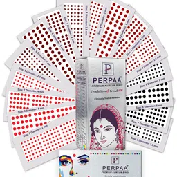 PERPAA Set of 16 Premium Velvet Sticker Kumkum Bindi Flaps - Red + Maroon + Burgundy + Black-16