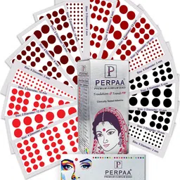 PERPAA Premium Kumkum Set Of 16 Velvet Sticker Kumkum Bindi Box - Red - Black - Dark-Maroon - Light-Maroon-12