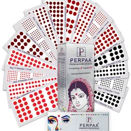 PERPAA Set of 16 Premium Kumkum Round Velvet Stick On Bindi Book-17