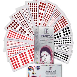 PERPAA Premium Kumkum Set Of 16 Velvet Sticker Kumkum Bindi Box - Red - Black - Dark-Maroon - Light-Maroon-40