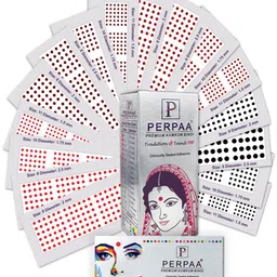 PERPAA Set of 16 Premium Kumkum Round Velvet Stick On Bindi Book-11