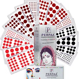 PERPAA Set of 16 Premium Kumkum Round Velvet Stick On Bindi Book-12