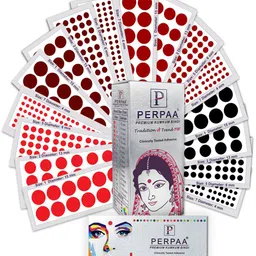 PERPAA Set of 16 Premium Velvet Sticker Kumkum Bindi Flaps - Red + Maroon + Burgundy + Black-11