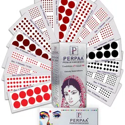 PERPAA Set of 16 Premium Kumkum Round Velvet Stick On Bindi Book-image-90