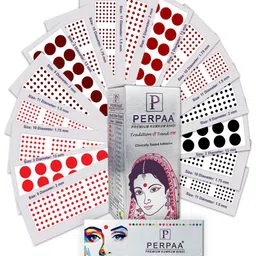 PERPAA Set of 16 Premium Kumkum Round Velvet Stick On Bindi Book-image-91