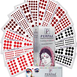 PERPAA Set of 16 Premium Kumkum Round Velvet Stick On Bindi Book-45