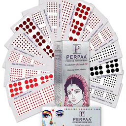 PERPAA Set of 16 Premium Velvet Sticker Kumkum Bindi Flaps - Red + Maroon + Burgundy + Black-39