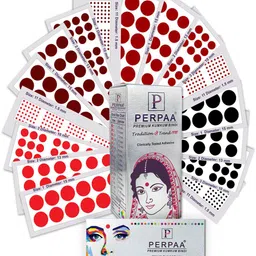 PERPAA Set of 16 Premium Kumkum Round Velvet Stick On Bindi Book-18