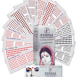PERPAA Set of 16 Premium Velvet Sticker Kumkum Bindi Flaps - Red + Maroon + Burgundy + Black-10