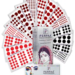 PERPAA Premium Kumkum Set Of 16 Velvet Sticker Kumkum Bindi Box - Red - Black - Dark-Maroon - Light-Maroon-50
