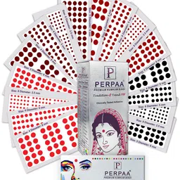 PERPAA Set of 16 Premium Kumkum Round Velvet Stick On Bindi Book-image-92