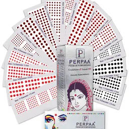 PERPAA Set of 16 Premium Kumkum Round Velvet Stick On Bindi Book-10