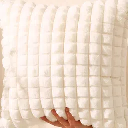 TANLOOMS Cream Checked Velvet Square Cushion Covers-23