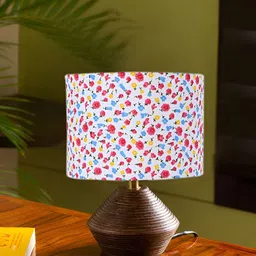 Devansh White & Pink Printed Wooden Contemporary Cylindrical Shaped Table Lamp-17