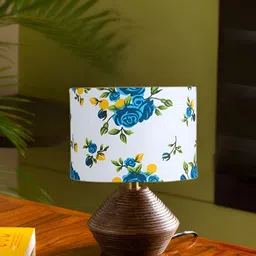 Devansh White & Blue Wooden Contemporary Cylindrical Shaped Table Lamp-12