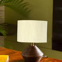 Devansh Beige Textured Wooden Contemporary Rectangle Shaped Table Lamp-31