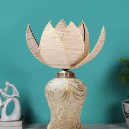 Devansh Beige Textured Glass Traditional Abstract Shaped Table Lamp-3