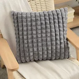 TANLOOMS Grey Checked Velvet Square Cushion Covers-9
