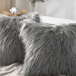 TANLOOMS Grey 2 Pieces Quirky Fur Square Cushion Covers-14