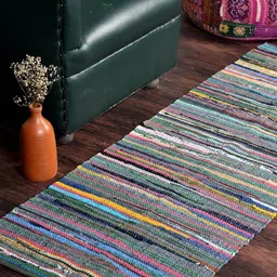HOMEMONDE Blue & Green Striped Reversible Carpet-20