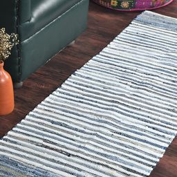 HOMEMONDE Blue & White Striped Reversible Carpet-45