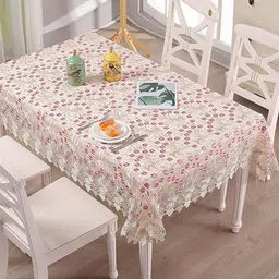 TANLOOMS Pink & Gold Toned Floral Embroidered Anti-Skid Rectangle Table Cover-43