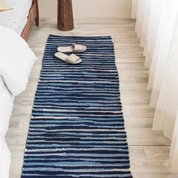 HOMEMONDE Navy Blue Braided Recycled Chindi Cotton Reversible Rectangular Floor Runners-20