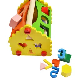 shumee Kids Yellow & Orange 3-in-1 Wooden Number & Shape Sorting House-image-9