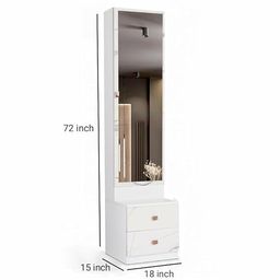 RESHUZ Engineered Wood Glossy White Dressing Table (L22 x W15 x H72 Inches,) with 2 Drawer Already Assembled (White) image 5