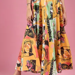 Deewa Abstract Printed Flared Maxi Skirts-16