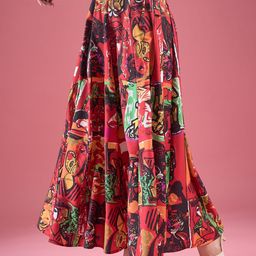 Deewa Abstract Printed Crepe Flared Maxi Skirt-picture-3