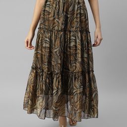 DEEBACO Abstract Printed Chiffon Tiered Maxi Skirts-image-25