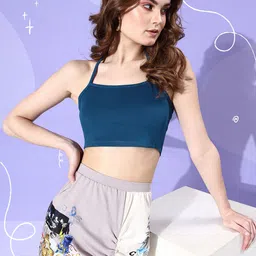 Dressberry Navy Blue Ribbed Halter Neck We May Party Skewed Sexy Crop Top-picture-19