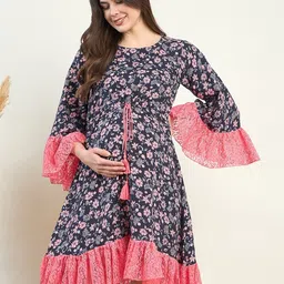 The Kaftan Company Floral Printed Bell Sleeve Maternity A-Line Dress-image-98