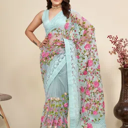 VAIRAGEE Floral Embroidered Net Saree-9