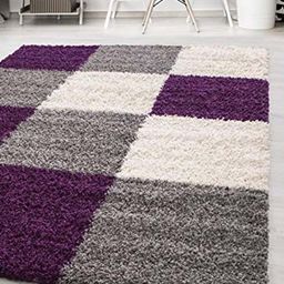 AaHo Decor White & Purple Geometric Shaggy Carpets-image-92