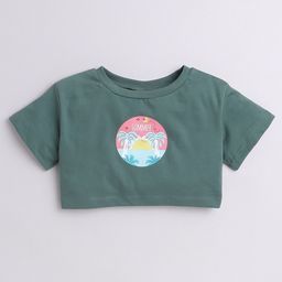 AWW HUNNIE Girls Graphic Printed Round Neck Short Sleeves Crop Boxy T-shirt-image-61