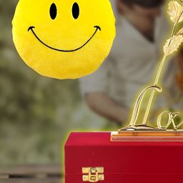 INTERNATIONAL GIFT Red & Yellow Rose with Love Stand & Smiley Cushion-image-29
