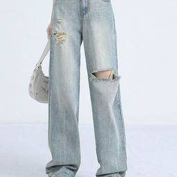 LULU & SKY Women Straight Fit High-Rise Mildly Distressed Ripped Heavy Fade Jeans-picture-3