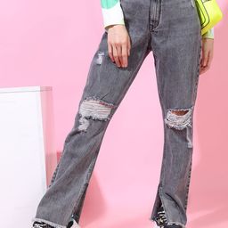 Tokyo Talkies Women Grey Straight Fit Highly Distressed Heavy Fade Jeans-image-50
