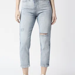 Pepe Jeans Women Relaxed Fit High-Rise Slash Knee Heavy Fade Cropped Cotton Jeans-image-88