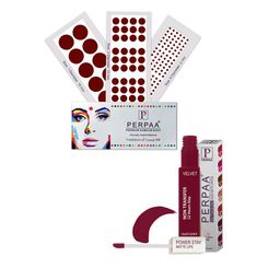 PERPAA Set Of 4 Dark Maroon Bindi Flaps & Power Stay Non Transfer Lipstick-5ml-Maroon-22