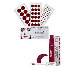 PERPAA Set Of 4 Dark Maroon Bindi Flaps & Power Stay Non Transfer Lipstick-5ml-Maroon-35