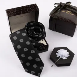 The Tie Hub Men Printed Delisa Necktie With Flower Lapel Pin Accessory Gift Set-image-84