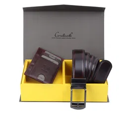 CONTACTS Men Brown Solid Genuine Leather Accessory Gift Set-image-89