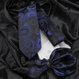 KOVOVE Black Paisley Printed Neck Tie & Pocket Square Accessory Gift Set-image-52