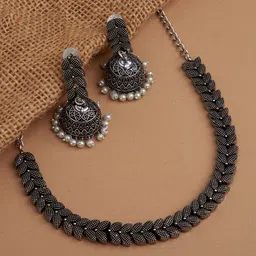 Fida Ethinic Silver-Plated Oxidised Jewellery Set-image-52