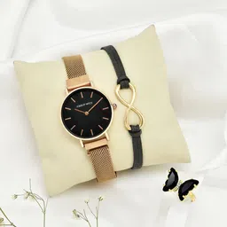 JOKER & WITCH Women Rose Gold-Toned & Black Solid Watch & Jewellery Gift Set-image-96